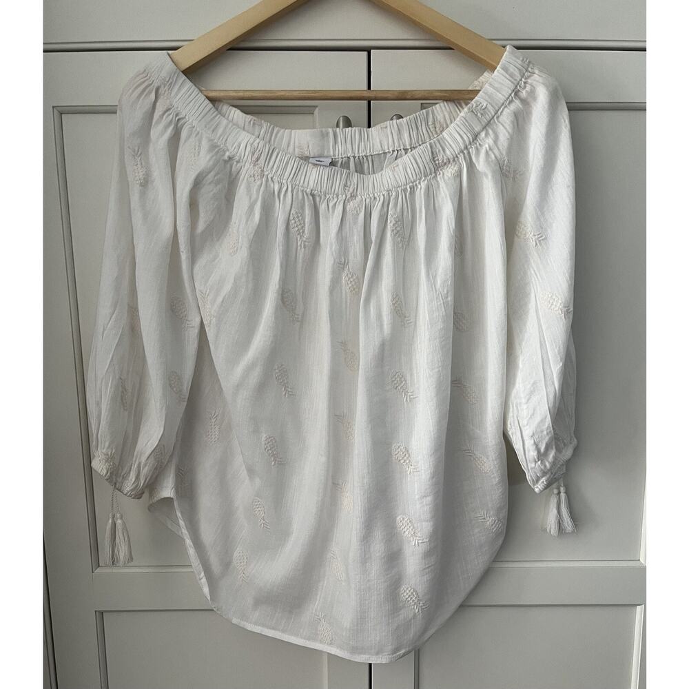 Old navy Off-the-Shoulder Embroidered Tassel-Cuff Top Women Sz. XS White